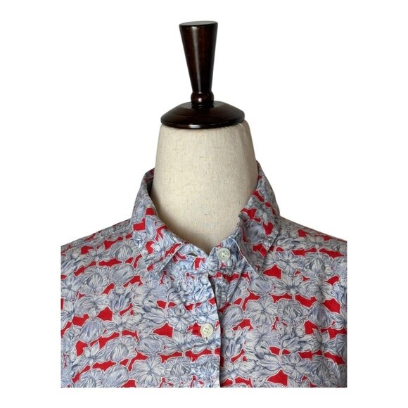 J Crew Liberty Of London Shirt Women 2 Red Blue Matilda Tulip Floral Popover - Picture 4 of 10